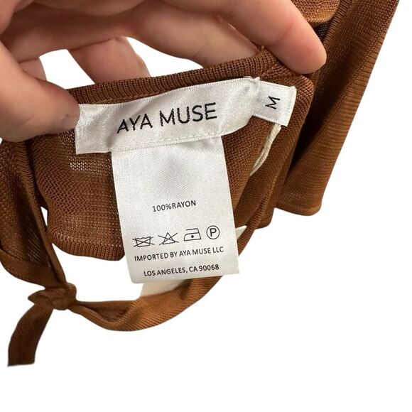 New Aya Muse Cinnabar Knit Tied Draped Halter Crop Top M Brown - Picture 5 of 5